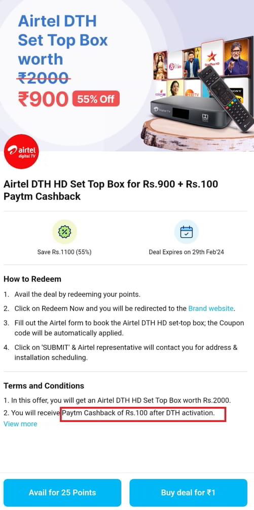 Offer - Get Airtel DTH HD Connection at Rs.800 only